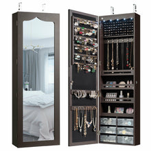 Load image into Gallery viewer, Gymax Wall Door Mounted Jewelry Cabinet Organizer LED Mirror Brown
