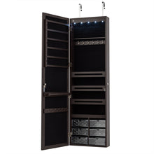 Load image into Gallery viewer, Gymax Wall Door Mounted Jewelry Cabinet Organizer LED Mirror Brown
