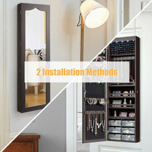 Load image into Gallery viewer, Gymax Wall Door Mounted Jewelry Cabinet Organizer LED Mirror Brown
