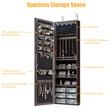 Load image into Gallery viewer, Gymax Wall Door Mounted Jewelry Cabinet Organizer LED Mirror Brown

