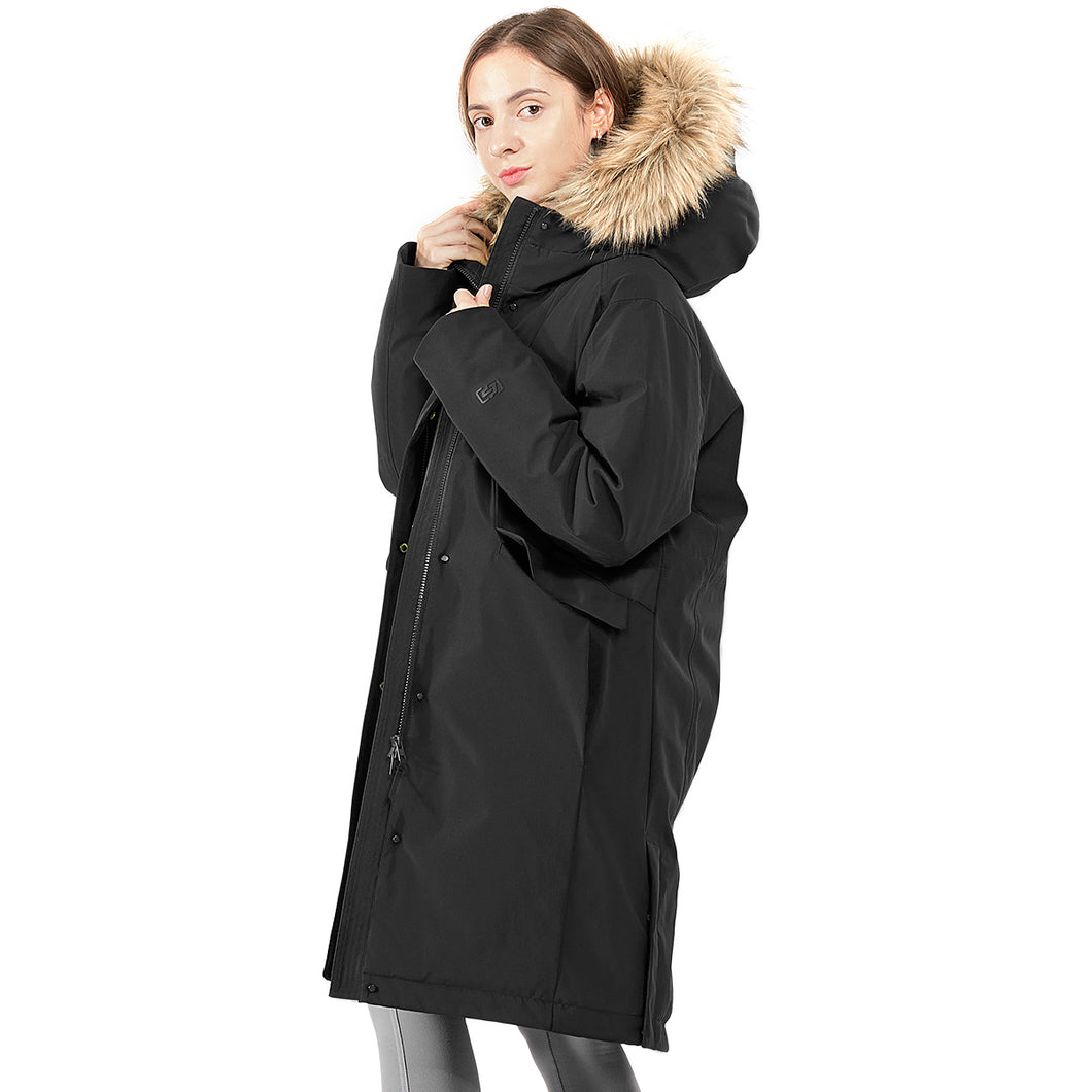 Gymax Women' Hooded Duck Down Jacket Puffing Parka Long Coat w/Faux-Fur Trim Winter