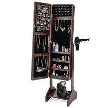 Load image into Gallery viewer, Gymax Mirror Jewelry Cabinet Armoire Storage Organizer White/ Brown
