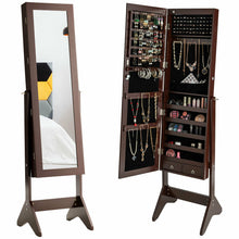 Load image into Gallery viewer, Gymax LED Mirrored Jewelry Cabinet Armoire Organizer Brown/White Home
