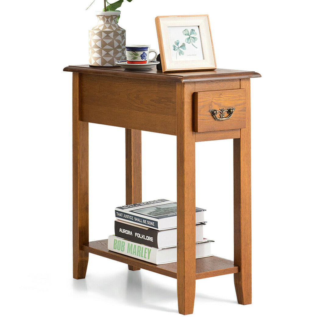 Gymax End Table Bedside Sofa End Table Narrow Nightstand w/Drawer