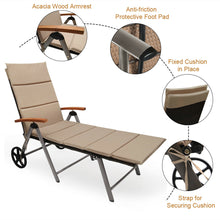 Load image into Gallery viewer, Gymax 2 PCS Folding Patio Rattan Lounge Chair Chaise Cushioned Aluminum Adjust Wheel
