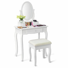 Load image into Gallery viewer, Gymax Makeup Dressing Table Stool Set w/ Drawers Mirror Vanity Set White
