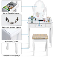 Load image into Gallery viewer, Gymax Makeup Dressing Table Stool Set w/ Drawers Mirror Vanity Set White
