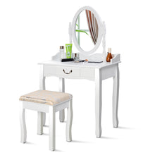Load image into Gallery viewer, Gymax Makeup Dressing Table Stool Set w/ Drawers Mirror Vanity Set White
