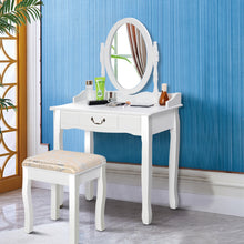 Load image into Gallery viewer, Gymax Makeup Dressing Table Stool Set w/ Drawers Mirror Vanity Set White
