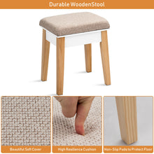 Load image into Gallery viewer, Gymax Makeup Dressing Table Stool Wooden Vanity Set w/ Round Mirror Drawer
