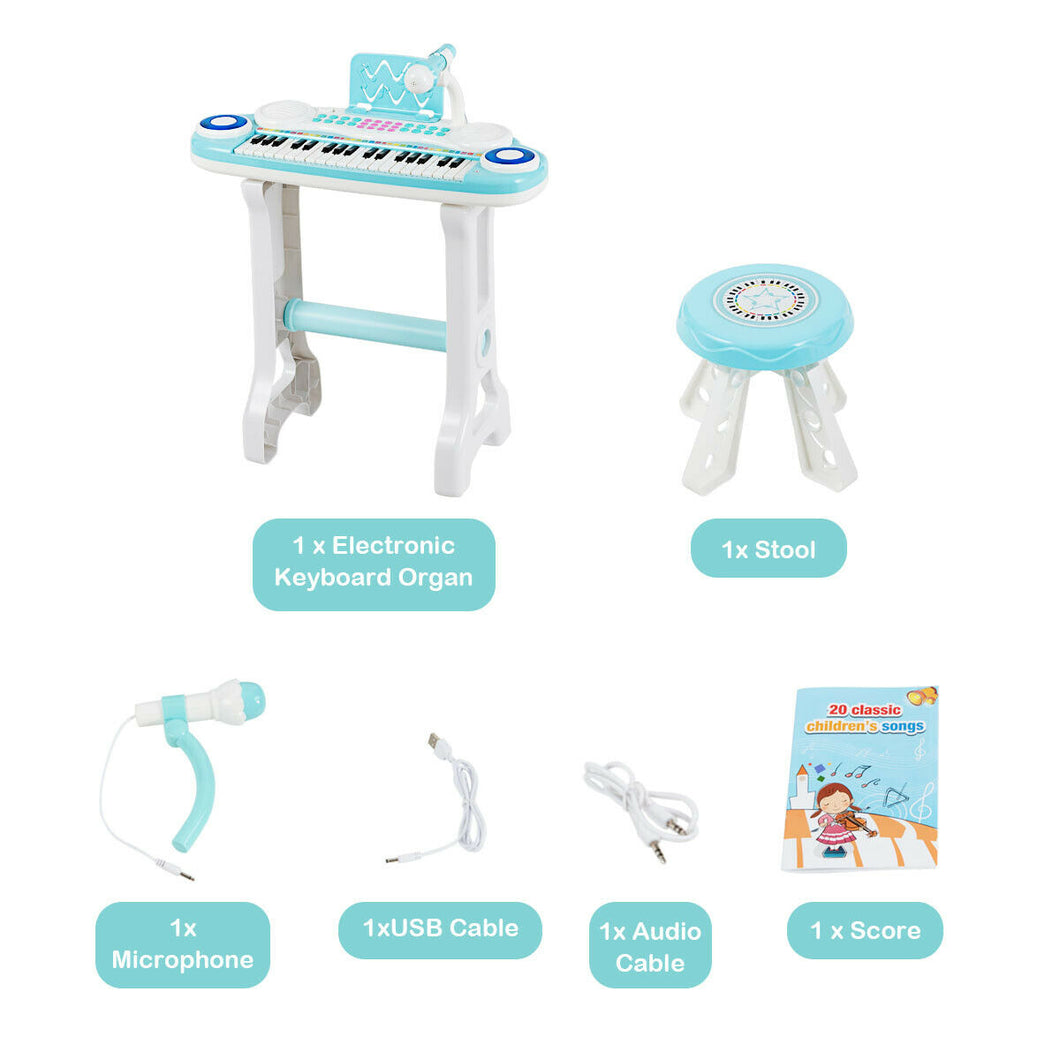 Gymax 37-Key Toy Piano Keyboard w/ Stool Microphone Electronic Organ for Kids