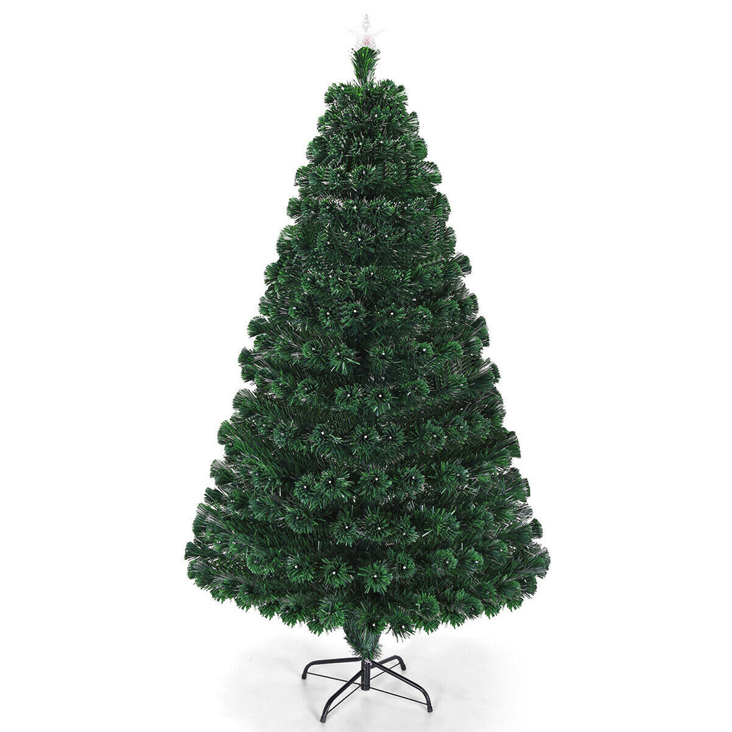 Gymax 7Ft Pre-lit Optical Fiber Christmas Tree w/ Colorful LED Lights Stand