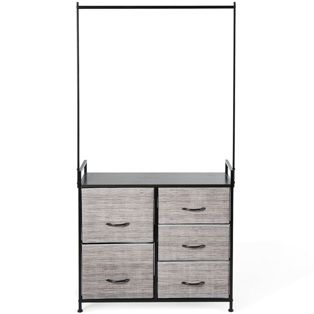 Gymax Dresser Storage Tower Closet Organizer w/ 5 Drawers Metal Frame Wooden Top