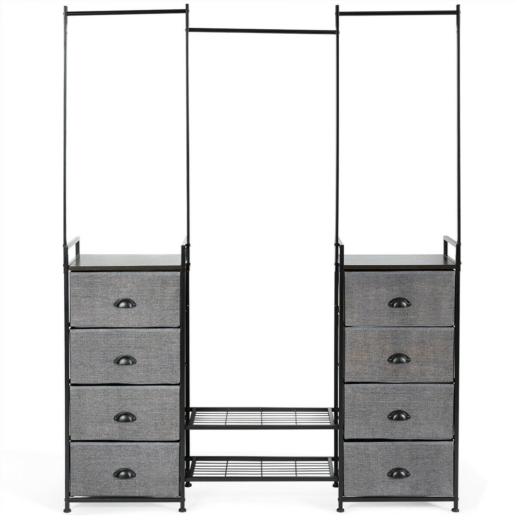 Gymax Fabric Dresser Storage Tower Organizer w/ 8 Drawers Metal Frame Shoe Rack