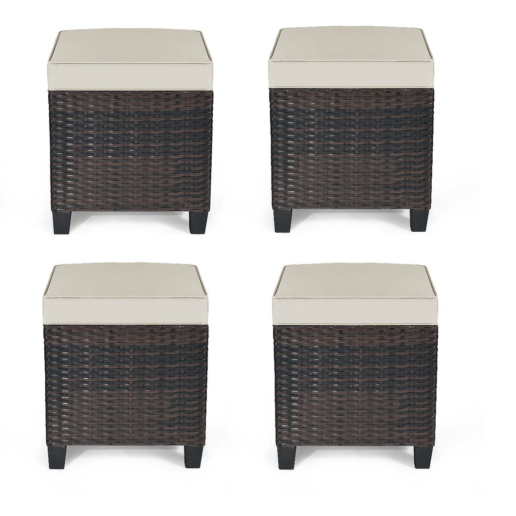 Gymax 4PCS Rattan Ottoman Outdoor Patio Furniture Cushioned Footstool Footrest