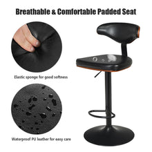 Load image into Gallery viewer, Gymax Walnut Bentwood Barstool Height Adjustable Upholstered Swivel Stool Curved Back
