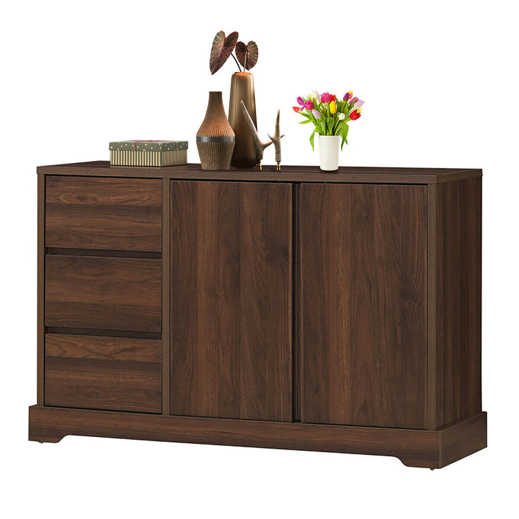 Gymax Buffet Sideboard Cupboard Cabinet Console Table W/ 3 Drawers & Adjustable Shelf