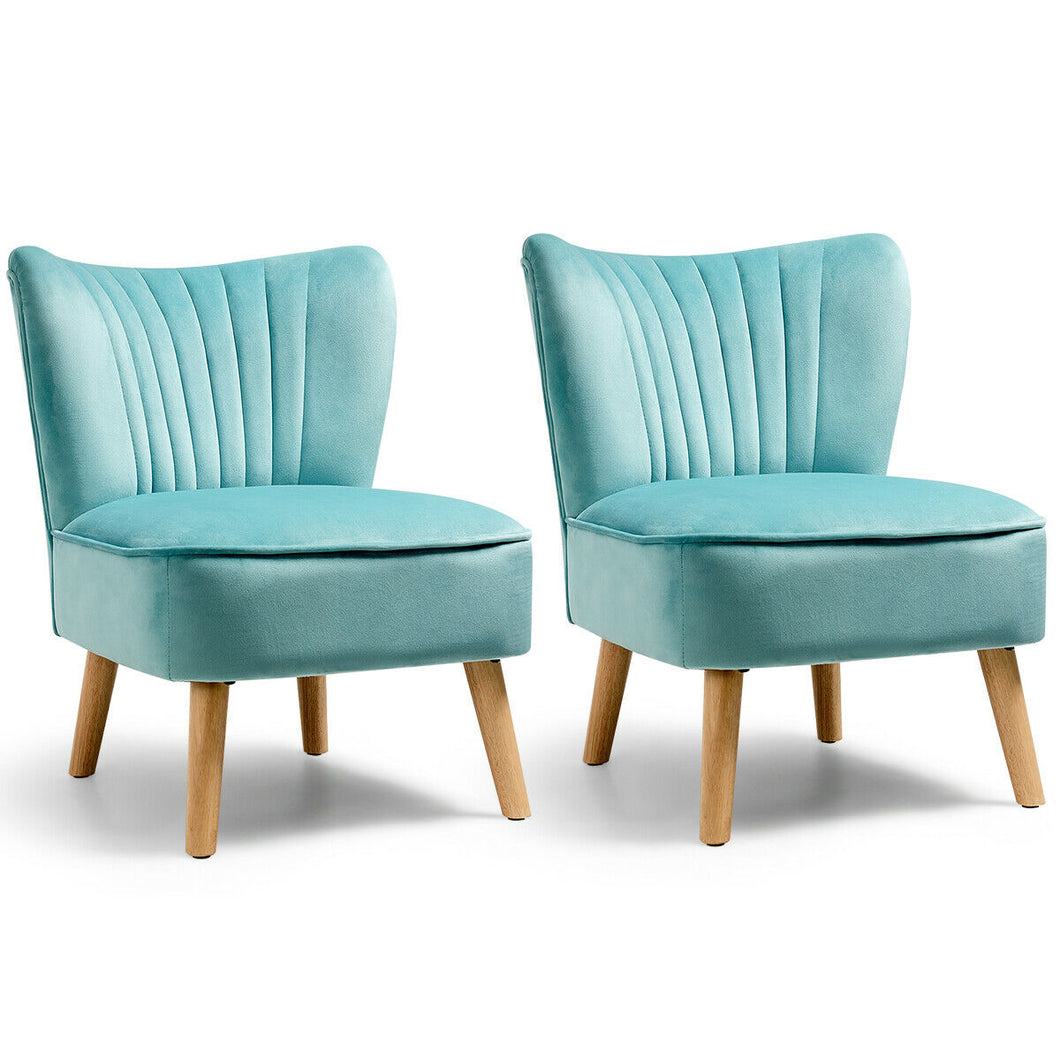 Gymax 2PCS Accent Chair Armless Leisure Chair Single Sofa w/ Wood Legs Green/Blue/Pink