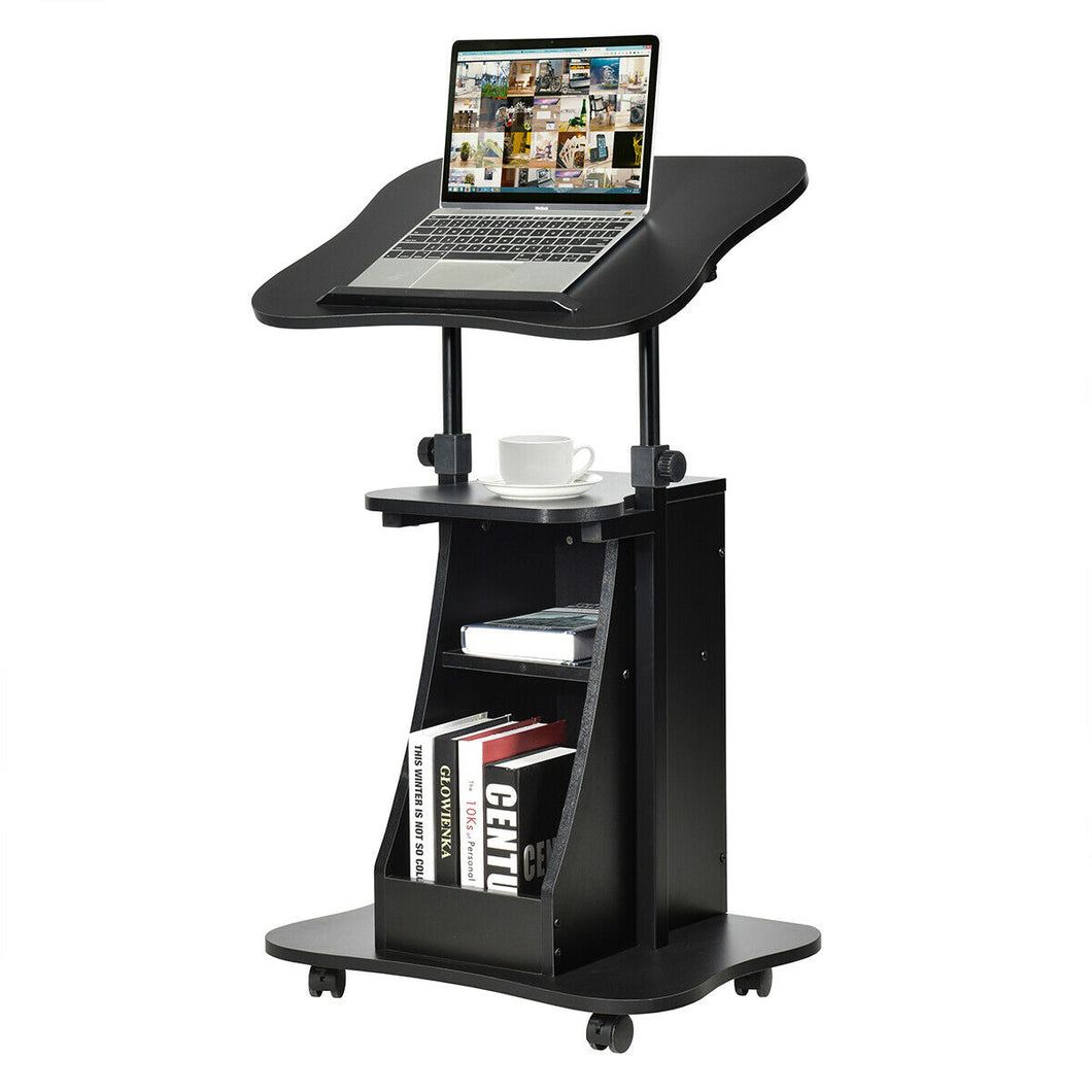 Gymax Sit-to-Stand Laptop Desk Cart Rolling Mobile Height Adjustable w/ Storage Black