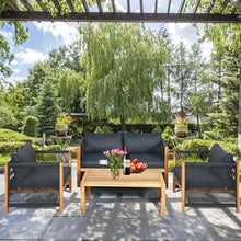 Load image into Gallery viewer, Gymax 4PCS Acacia Wood Outdoor Patio Furniture Set Cushioned Sofa W/Nylon Rope Armrest
