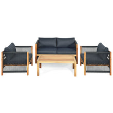 Load image into Gallery viewer, Gymax 4PCS Acacia Wood Outdoor Patio Furniture Set Cushioned Sofa W/Nylon Rope Armrest
