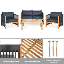 Load image into Gallery viewer, Gymax 4PCS Acacia Wood Outdoor Patio Furniture Set Cushioned Sofa W/Nylon Rope Armrest
