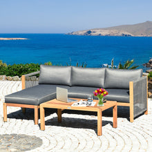 Load image into Gallery viewer, Gymax 3PCS Patio Acacia Wood Sofa Furniture Set Thick Cushion W/Nylon Rope Armrest

