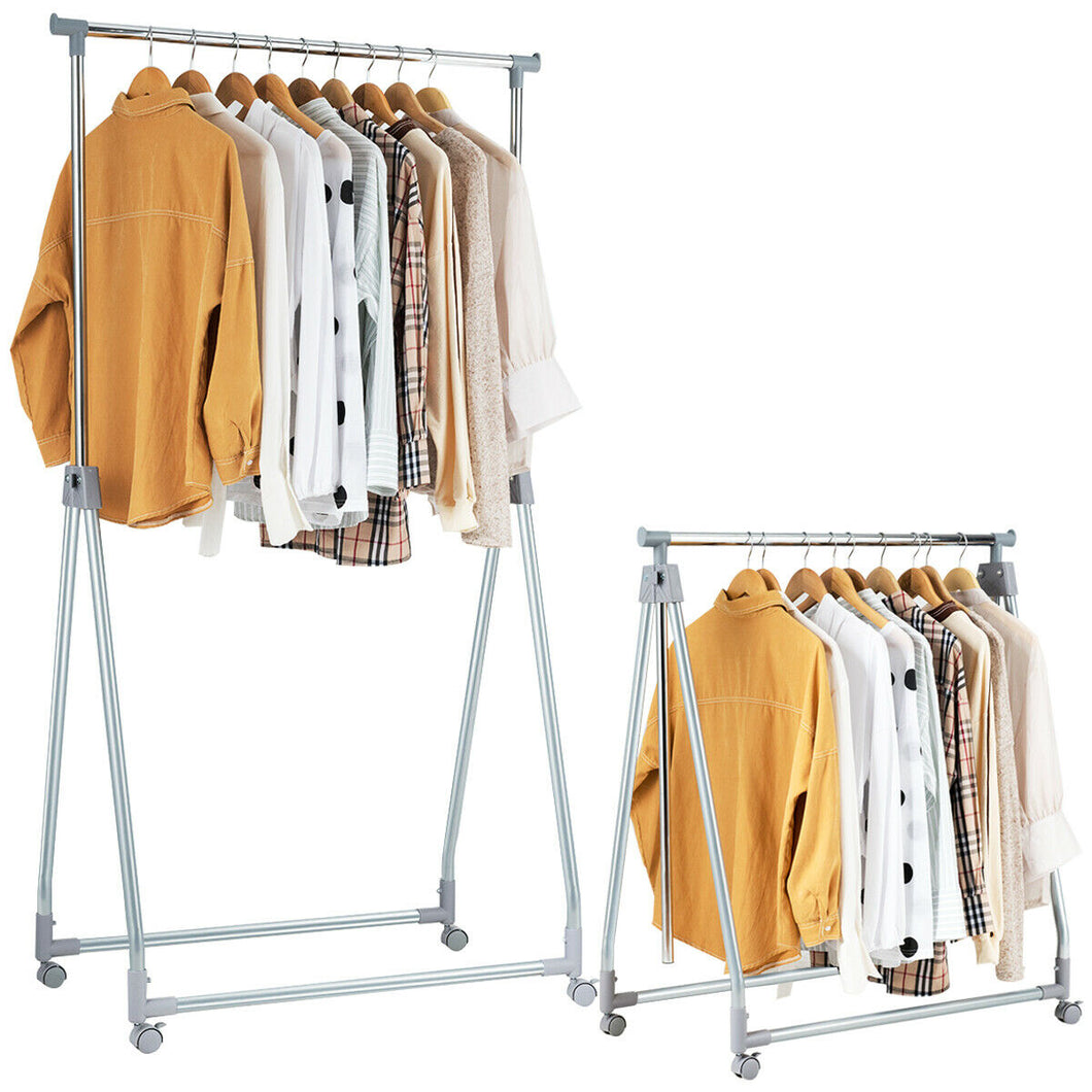 Gymax Extendable Clothing Garment Rack Heavy Duty Foldable Clothes Rack W/Hanging Rod