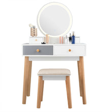 Load image into Gallery viewer, Gymax Makeup Dressing Vanity Table Set w/ Touch Screen Dimming Mirror Stool
