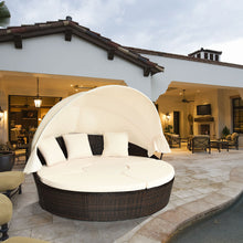 Load image into Gallery viewer, Gymax Cushioned Patio Rattan Round Daybed w/ Adjustable Table 3 Pillows Canopy
