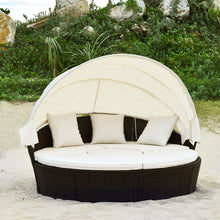 Load image into Gallery viewer, Gymax Cushioned Patio Rattan Round Daybed w/ Adjustable Table 3 Pillows Canopy
