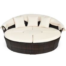 Load image into Gallery viewer, Gymax Cushioned Patio Rattan Round Daybed w/ Adjustable Table 3 Pillows Canopy
