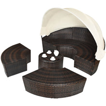 Load image into Gallery viewer, Gymax Cushioned Patio Rattan Round Daybed w/ Adjustable Table 3 Pillows Canopy
