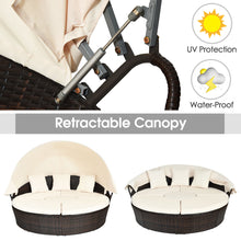 Load image into Gallery viewer, Gymax Cushioned Patio Rattan Round Daybed w/ Adjustable Table 3 Pillows Canopy
