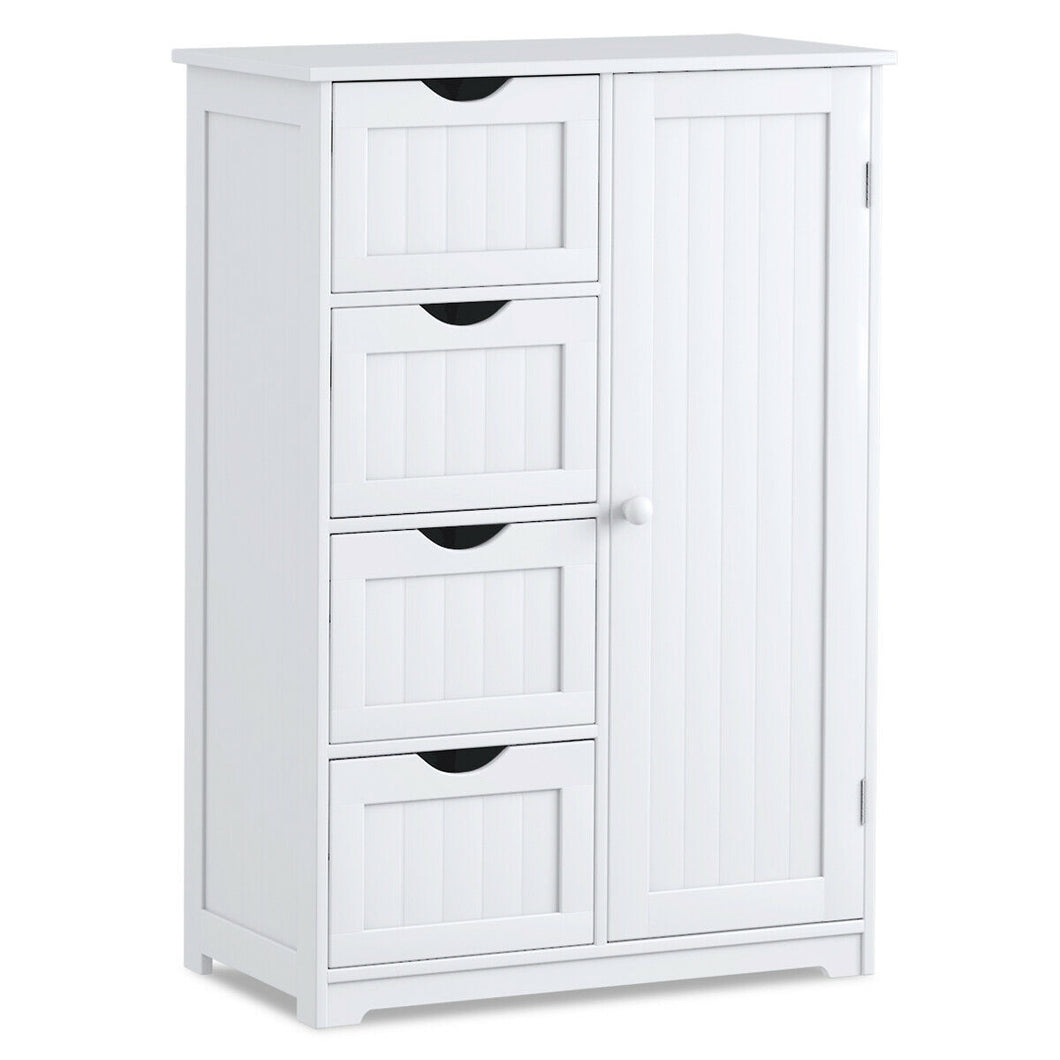Gymax Storage Floor Cabinet Organizer Cupboard w/ 4 Drawers Adjustable Shelf