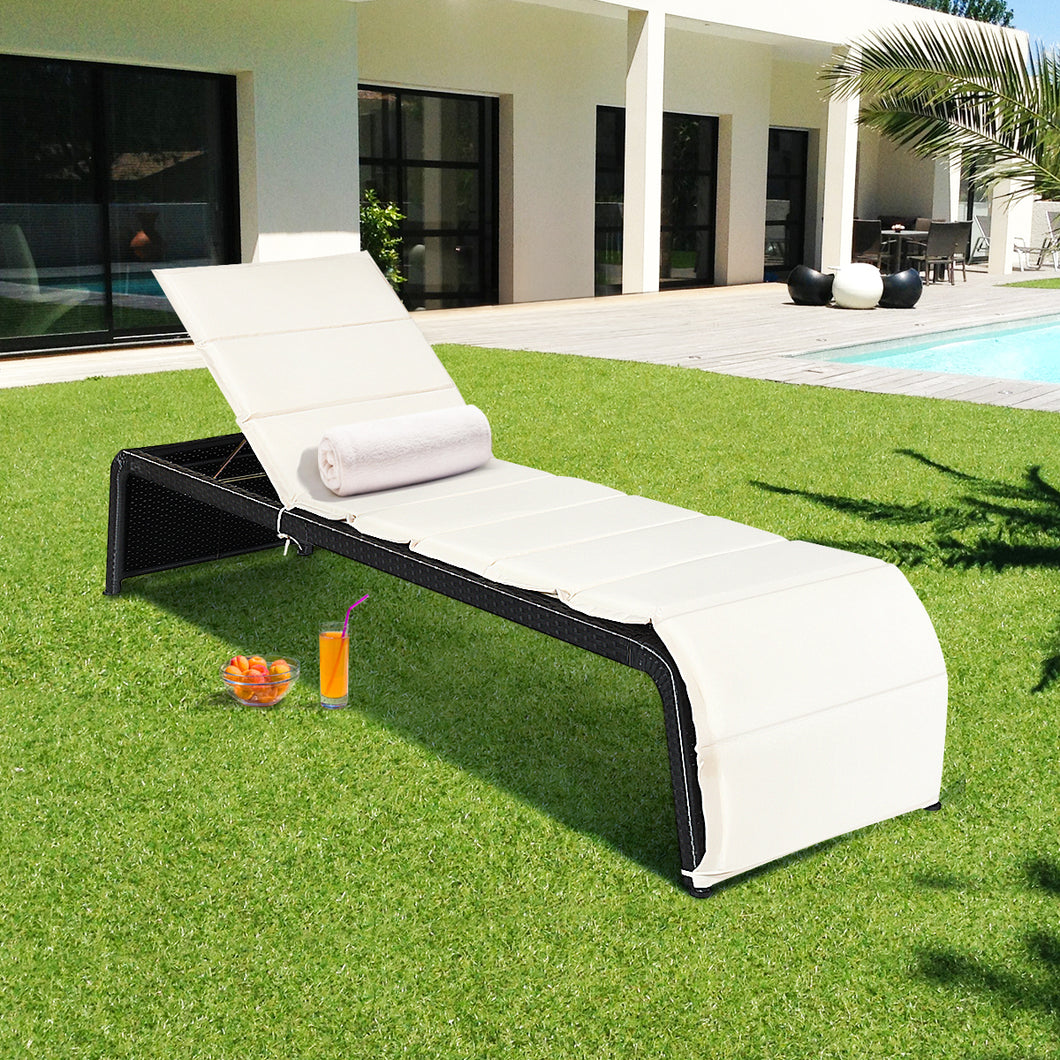 Gymax Adjustable Rattan Recliner Chaise Lounge Chair w/ Cushion Outdoor Patio