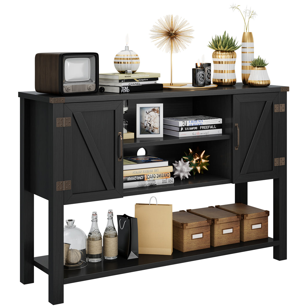 Gymax Buffet Sideboard Storage Cupboard Console Table w/ Open Shelf & Side Cabinets Black
