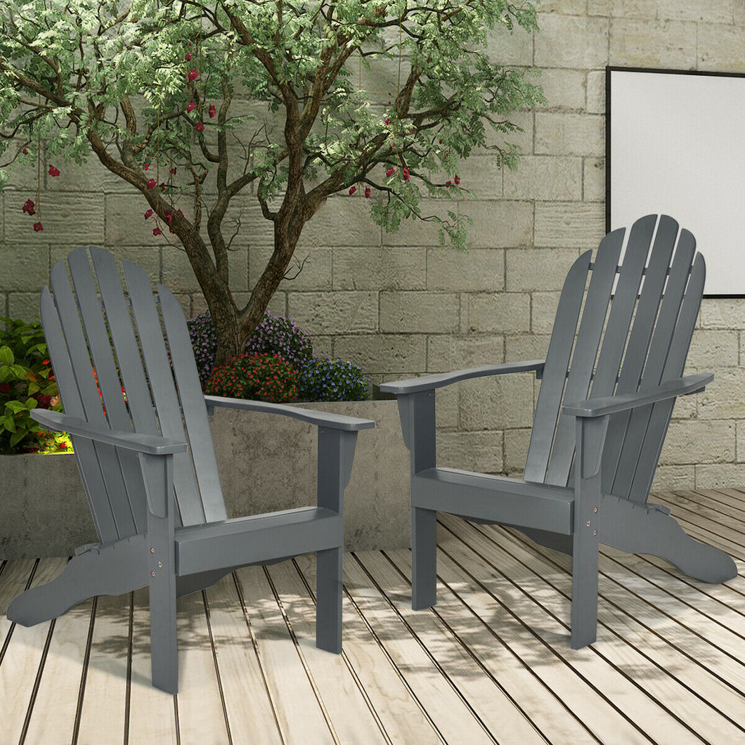 Gymax 2PCS Wooden Classic Adirondack Chair Lounge Chair Outdoor Patio Grey