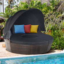 Load image into Gallery viewer, Gymax Cushioned Patio Rattan Round Daybed w/ Adjustable Table 3 Pillows Black
