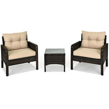 Load image into Gallery viewer, Gymax 3PCS Patio Outdoor Rattan Furniture Set Brown w/ Cushioned Chairs Coffee Table
