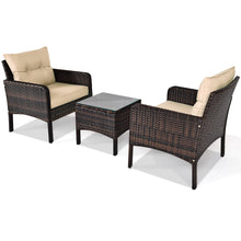 Load image into Gallery viewer, Gymax 3PCS Patio Outdoor Rattan Furniture Set Brown w/ Cushioned Chairs Coffee Table
