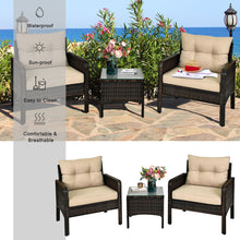 Load image into Gallery viewer, Gymax 3PCS Patio Outdoor Rattan Furniture Set Brown w/ Cushioned Chairs Coffee Table
