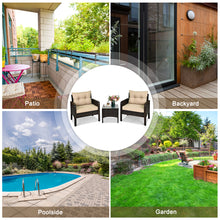 Load image into Gallery viewer, Gymax 3PCS Patio Outdoor Rattan Furniture Set Brown w/ Cushioned Chairs Coffee Table
