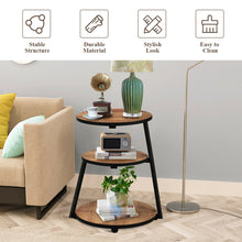 Load image into Gallery viewer, Gymax Round End Table 3-Tier Sofa Side Table Industrial Nightstand Vintage Brown
