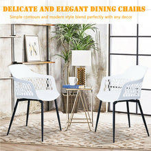 Load image into Gallery viewer, Gymax Set of 2 Dining Chair Modern Hollow Back Plastic Arm Chair w/ Metal Legs White
