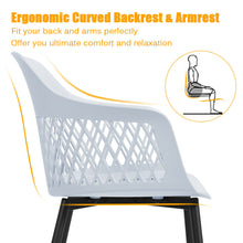 Load image into Gallery viewer, Gymax Set of 2 Dining Chair Modern Hollow Back Plastic Arm Chair w/ Metal Legs White

