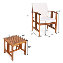 Load image into Gallery viewer, Gymax 3PC Outdoor Patio Sofa Furniture Set Solid Wood Cushioned Conversation Set White
