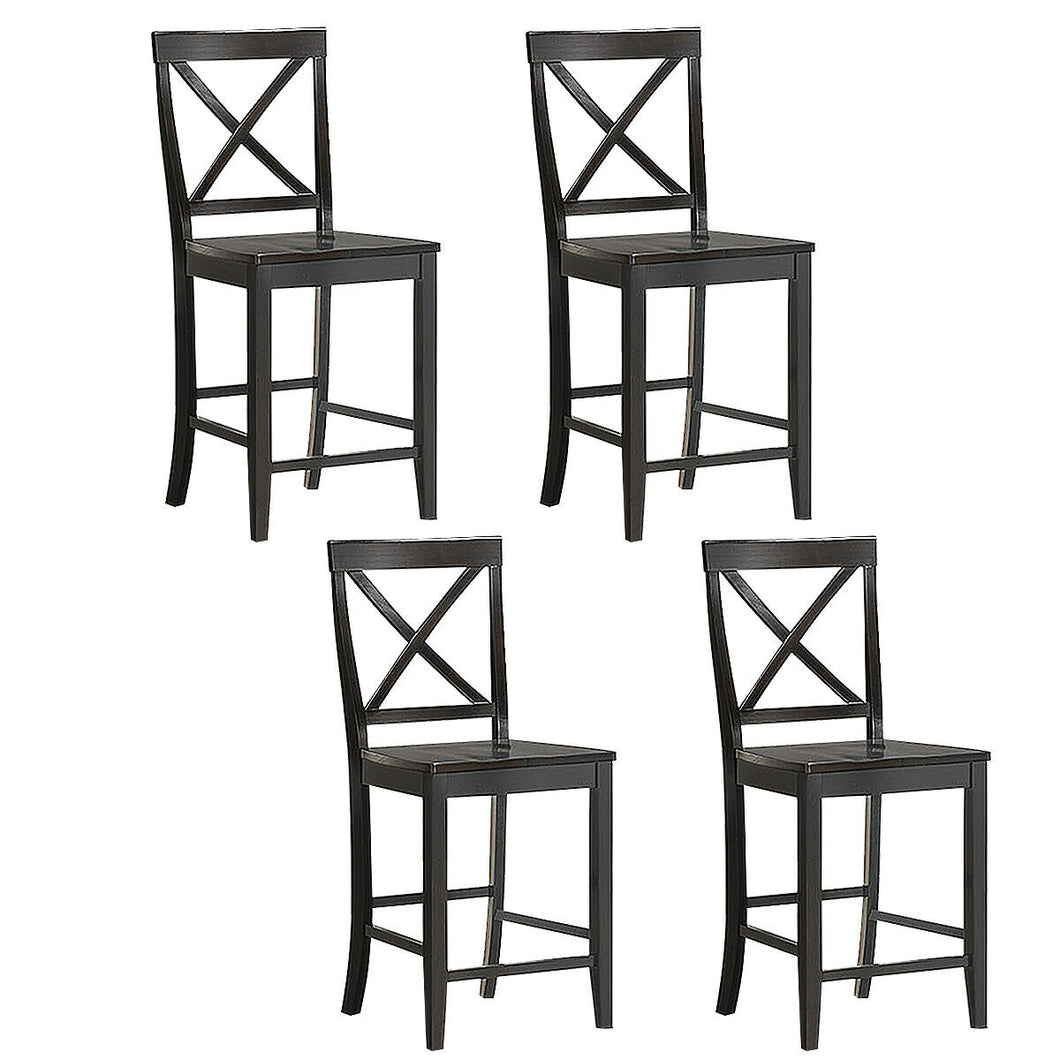Gymax Set of 4 24'' Counter Height Barstools Kitchen Dining Chairs Rubber Wood Frame