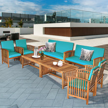 Load image into Gallery viewer, Gymax 8PCS Wooden Patio Conversation Set Outdoor Furniture Set w/ Cushions
