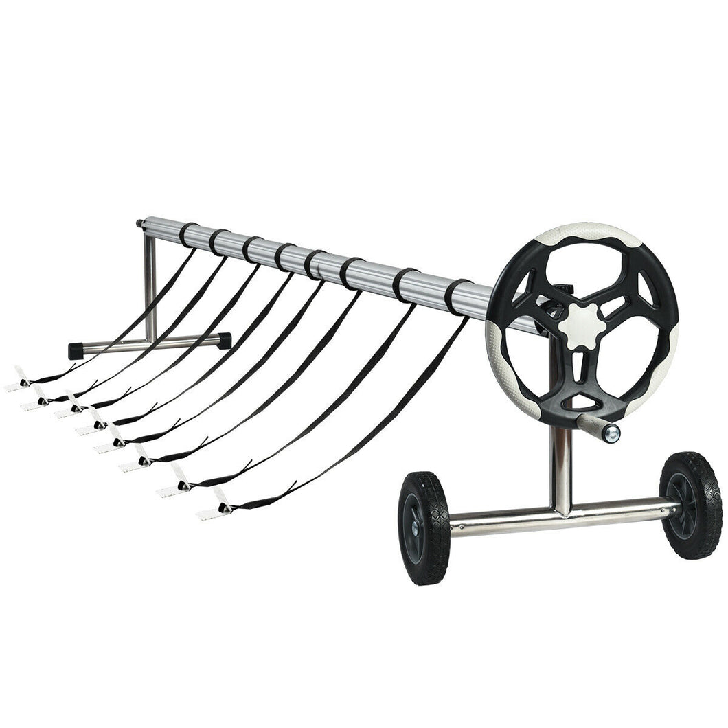 Gymax 21 Ft Pool Cover Reel Set Aluminum In-ground Swimming Pool Solar Cover Reel